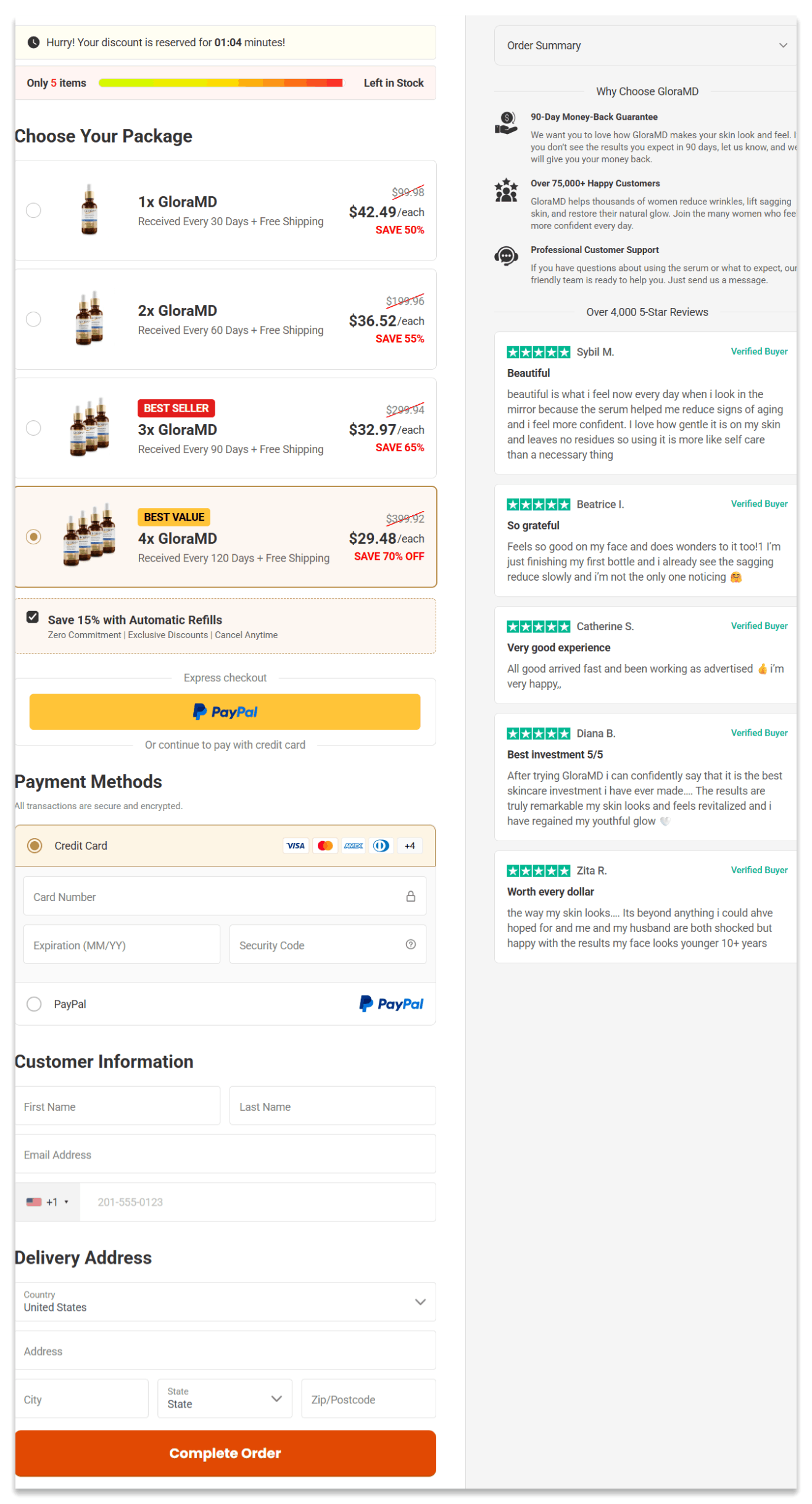 GloraMD Secure Checkout Page