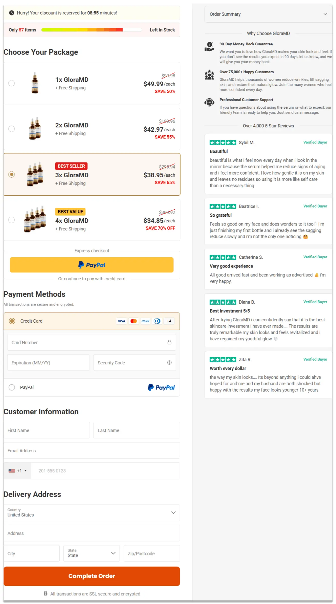 GloraMD Face Lift Serum Secure Checkout Page